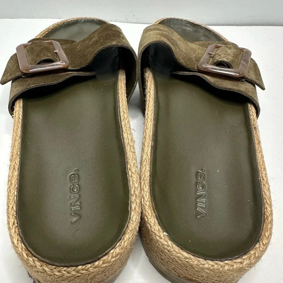 VINCE Grant Suede Buckle Espadrille Platform Slides in Spruce Size 11 - Picture 6 of 11